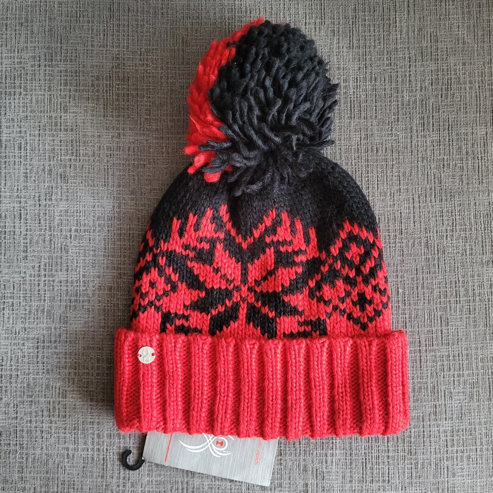 Spyder Pom-Pom Beanie Brand New Red and Black